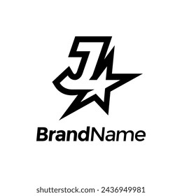 Modern and Stylist Illustration logo design Initial J with Star in black color. Logo can use for any industry and work as well in small size.