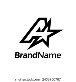 Modern and Stylist Illustration logo design Initial A with Star in black color. Logo can use for any industry and work as well in small size.