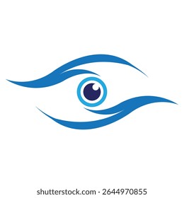Logotipo de olho moderno e estilizado em azul, perfeito para oftalmologia, optometria, cuidados com a visão ou qualquer negócio relacionado à visão e clareza. Limpo, profissional e facilmente escalável.
