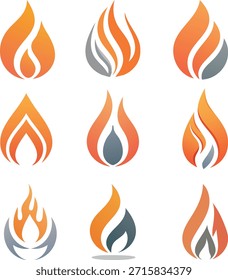 Modern Stylized Flame and Fire Logo Set