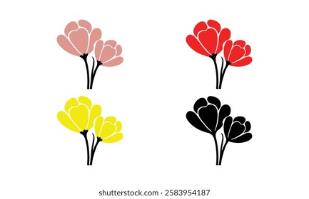 Modern Stylized Flower Icon Set  Abstract Botanical Art Vector