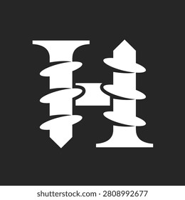 Modern stylized H letter logo crafted from abstract white screw and fastener elements. Ideal for industry, construction, or technology branding.