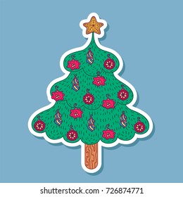 Modern stylized hand-drawn Christmas tree. Vector icon is suitable for decorating cards, invitations, scrapbook and the others