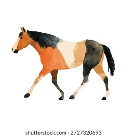 Modern stylized horse vector illustration with a unique watercolor texture. Isolated for easy use in graphic design, animal themes, and creative projects.