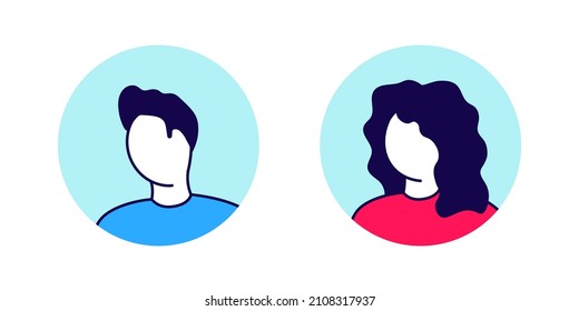 Modern stylized illustration of male and female avatar. Avatar icon set. No face avatar.