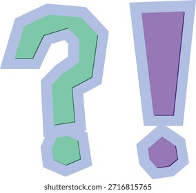 Moderna Ilustración vectorial estilizada en capas de signos de interrogación verdes y púrpuras