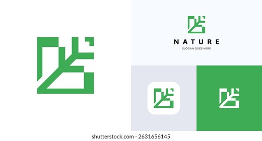 Modern stylized leaf with square geometric logo icon design vector illustration editable, Creative idea symbol nature green leaves for growth and environmental or brand identity business