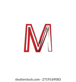 Logotipo de Vector moderno estilizado de la letra M con la flecha roja y los trazos Urbanas del cepillo del graffiti para la marca de los deportes y la identidad de la ropa de calle