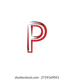 Logotipo moderno estilizado del Vector de la letra P con la flecha roja y los trazos Urbanas del cepillo del graffiti para la marca de los deportes y la identidad de la ropa de calle
