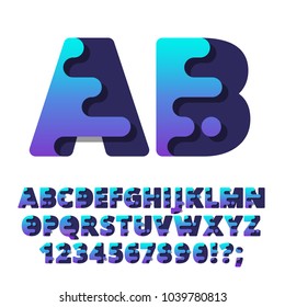 Modern stylized liquid alphabet font. Trendy vector typeface with gradient. Great font for logotypes or headlines. Capital letters and numbers.