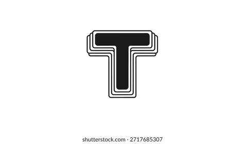 Un diseño de logotipo moderno y estilizado con la letra T. La letra está llena de negro y delineada con múltiples capas, creando un efecto único y llamativo. Este gráfico se puede utilizar para