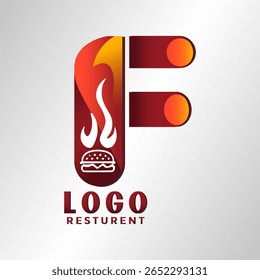 A modern, stylized logo featuring the letter 'F' with a fiery design and a burger icon. The logo is suitable for restaurants, fast food, or culinary businesses.
