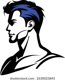 A modern, stylized male avatar illustration in a minimalist vector style. Suitable for barbershop logos, men's fashion branding, business icons, or profile avatars. Clean and professional design in EP