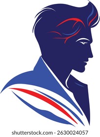 A modern, stylized male avatar illustration in a minimalist vector style. Suitable for barbershop logos, men's fashion branding, business icons, or profile avatars. Clean and professional design in EP