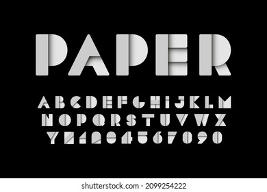 Modern stylized paper font - vector minimalistic design. Trendy english alphabet - simple shadow latin letters and numerals. New creative signs typeface