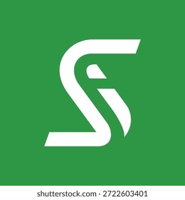 Logo moderno estilizado del monograma del SI en fondo verde