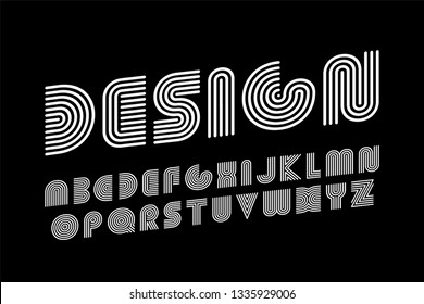 Modern stylized striped font - vector minimalistic design. Trendy english alphabet - white latin linear letters