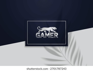 O logotipo do tigre moderno e estilizado com a palavra "GAMER" abaixo, exibido em um fundo escuro com iluminação sutil.