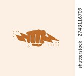 A modern, stylized vector graphic representing power, energy, and determination. This orange silhouette of a clenched fist gripping a lightning strike is ideal for motivational branding, sports logos, clean energy initiatives, and dynamic social media assets.