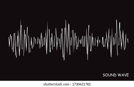 Modern stylized wave lines for design elements in concept of music, technology. Vector grunge music logo. Abstract white pulse equalizer black background