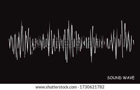 Modern stylized wave lines for design elements in concept of music, technology. Vector grunge music logo. Abstract white pulse equalizer black background