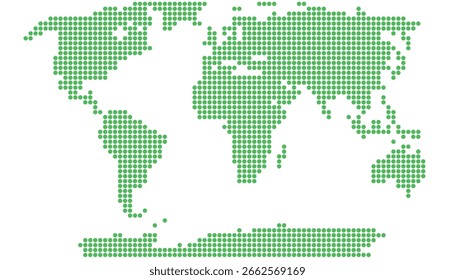 A modern and stylized world map created from a pattern of dots, similar to a halftone or digital display. 