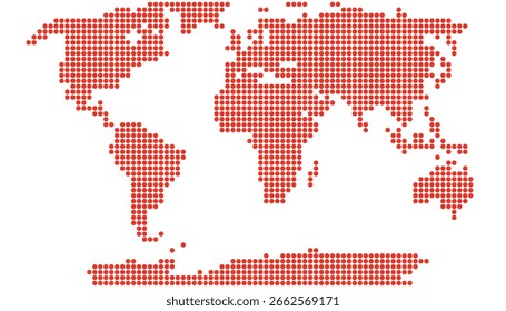 A modern and stylized world map created from a pattern of dots, similar to a halftone or digital display. 