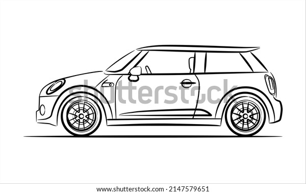 Modern subcompact city car, abstract\
silhouette on white background. Side view of a micro car. Vector\
car icon for transportation\
illustrations.
