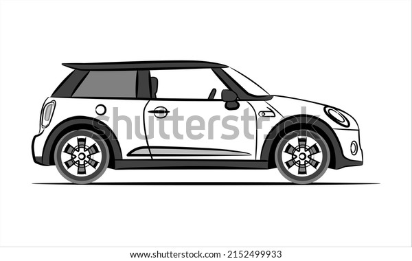 Modern subcompact city car, abstract\
silhouette on white background. Side view of a mini car. Vector car\
icon for transportation\
illustrations.