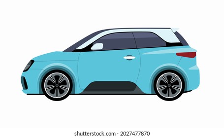 Modern subcompact city car. Side view of a micro car. Vector car icon for road traffic and transportation illustrations.