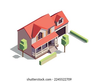 Modern suburban house with garage 3d isometric vector illustration