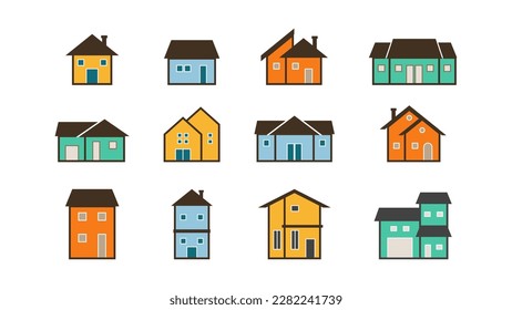 Modern Suburban House Vector Illustration - Ideal for Real Estate and Property Designs, pastel colorful flat elements.