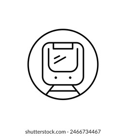 Modern subway train on rails in tunnel. Underground rapid transit transportation system. Editable vector icon
