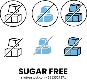 A modern sugar-free icon featuring a crossed-out sugar cube, symbolizing products with no added sugar.