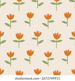 Modern summer background with abstract florals. Cute whimsical vector seamless pattern with flowers for textile, wrapping paper. Lovely flat illustration with trendy blooming flowers
