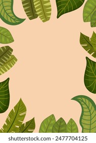 Marco de fondo de verano moderno con hojas tropicales. Anuncio de verano para el Sitio web, publicidad, promoción de compras en línea. Plantilla de diseño de Vector.