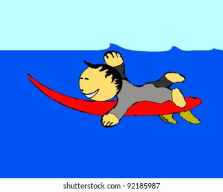 Modern summer banner with surfer. Vector illustration.