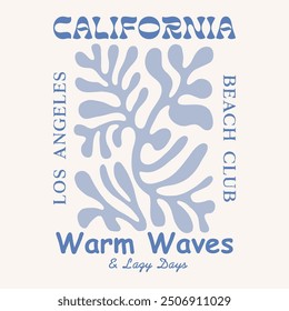 Modern summer beach college print, California text print, Vintage retro modern graphic for Summer prints beach artwork, hand-drawn Wave, Men's Women's kids boys girls t-shirt design