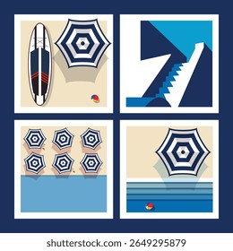 Modern summer beach illustration set. Paddle board.