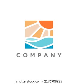 Modern summer beach logo template illustration design