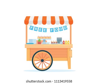 Modern Summer Business Charity Free Street Food Cart Illustration in Isolated White Background