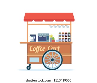 Modern Summer Business Hot Coffee Cart Street Food Cart Illustration in Isolated White Background