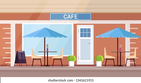 modern summer cafe shop exterior empty no people street restaurant terrace outdoor cafeteria flat horizontal