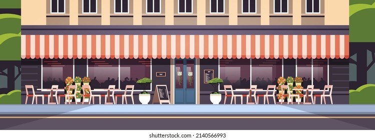 Modern Summer Cafe Shop Exterior Empty No People Street Restaurant Terrace Outdoor Cafeteria Building