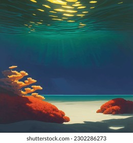 modern summer clean underwater sea corals vector illustration