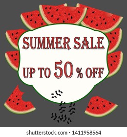 modern summer design banner template SUMMER DISCOUNT with stylish text and watermelon slices  