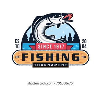 Modern Summer Fishing Logo Badge Illustration, Ideal For Fishing Club, Tournament, Restaurant, Fashion Apparel, Patch, Sticker, Sign, Event, And Many Other Fishing Related Activities