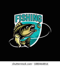 Modern summer fishing logo Mascot badge Vector Design illustration