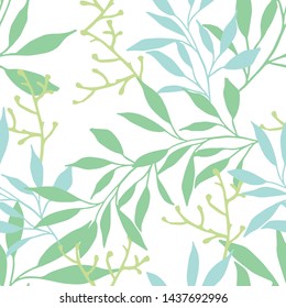 Modern summer leaves a seamless pattern design. Vector hand-drawn leaves seamless pattern. Abstract trendy floral background. Pattern for wrapping paper or fabric.
