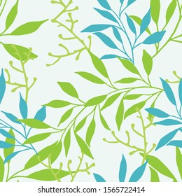 Modern summer leaves seamless pattern design. Vector hand-drawn leaves seamless pattern. Abstract trendy floral background. Pattern for wrapping paper or fabric.